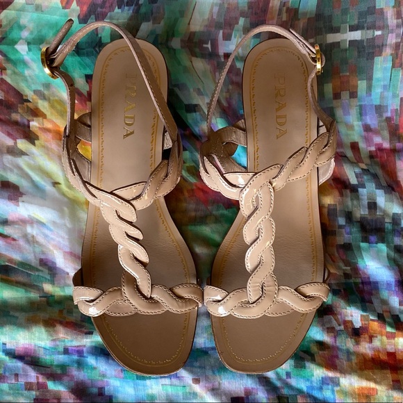 Prada Shoes - Prada Patent Leather Sandals Wave Beige Size 8